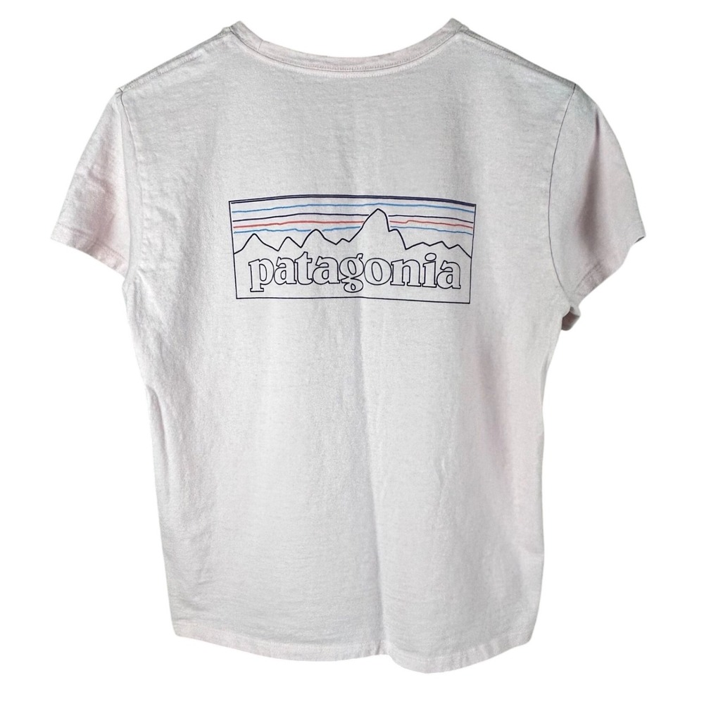 Patagonia Womens Responsibili-Tee Light Pink P-6 Logo Graphic T-Shirt Large